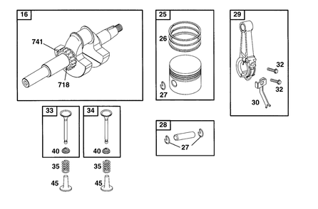 Crankshaft, Piston Grp Diagram and Parts List for 83412-0105-04  Briggs and Stratton Engine